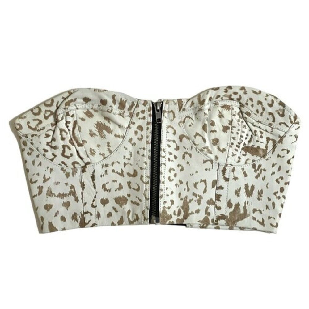 One Teaspoon Leather Bustier Strapless Bra Corset Top Animal Print SZ L New